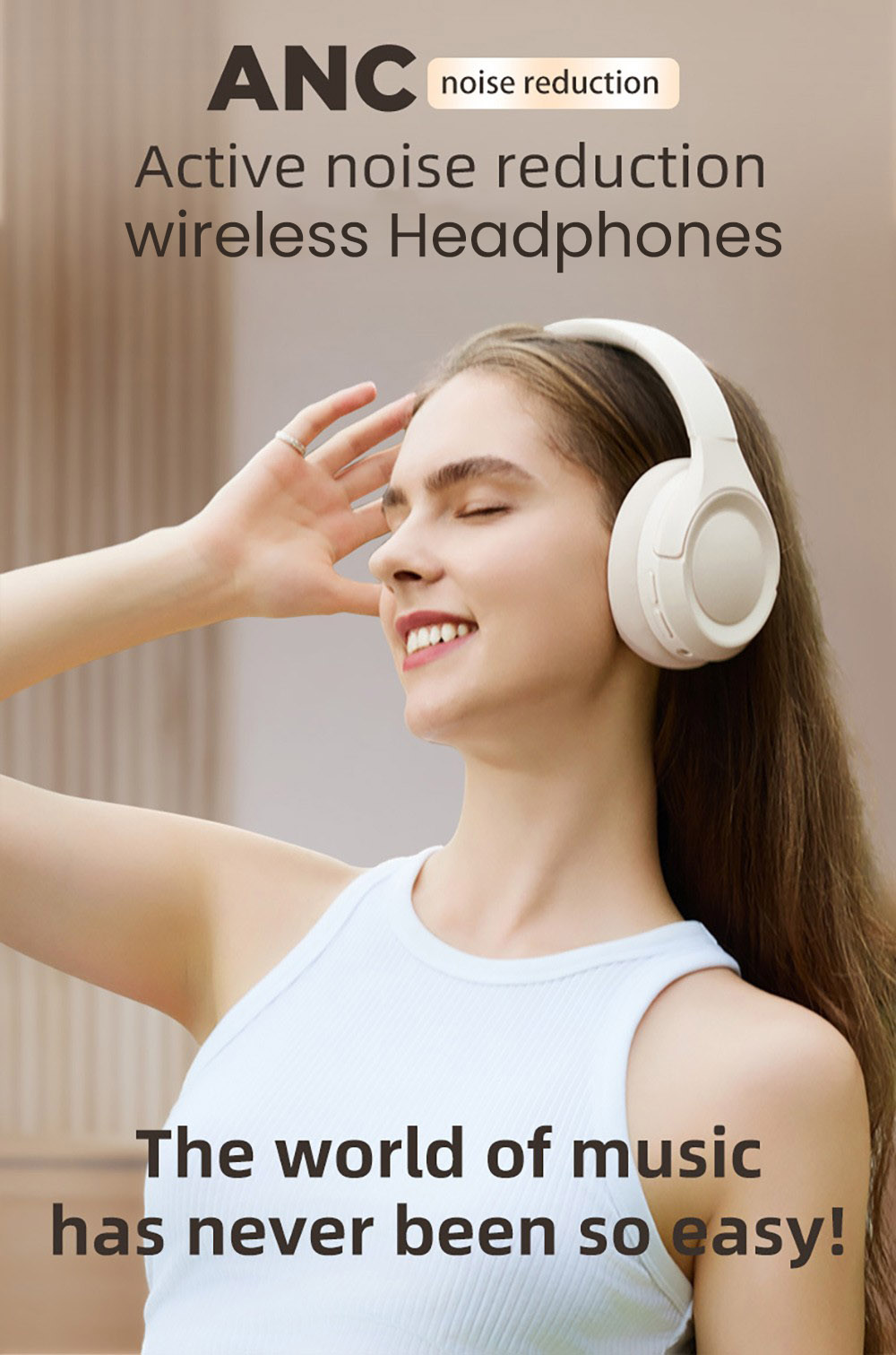 L50 ANC Foldable Headphones, Hi-Fi Audio, Bluetooth 5.4, 50 Hours Playtime (ANC on), Support Wired Connection - White