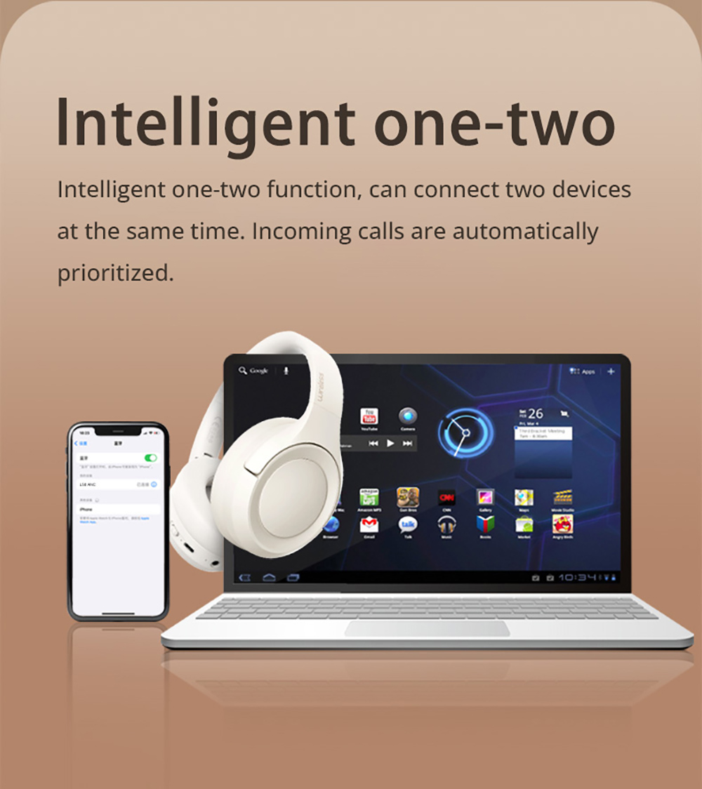 L50 ANC Foldable Headphones, Hi-Fi Audio, Bluetooth 5.4, 50 Hours Playtime (ANC on), Support Wired Connection - White