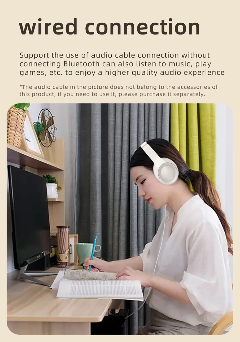 L50 ANC Foldable Headphones, Hi-Fi Audio, Bluetooth 5.4, 50 Hours Playtime (ANC on), Support Wired Connection - White