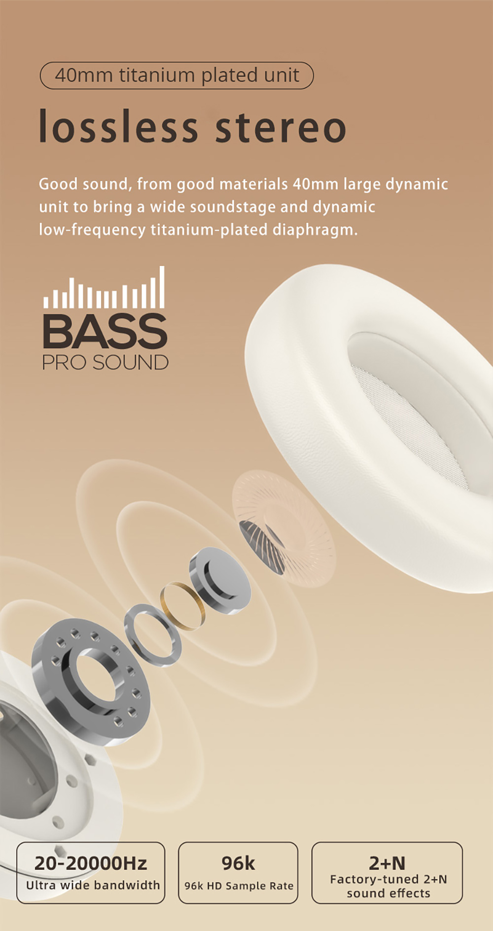 L50 ANC Foldable Headphones, Hi-Fi Audio, Bluetooth 5.4, 50 Hours Playtime (ANC on), Support Wired Connection - White