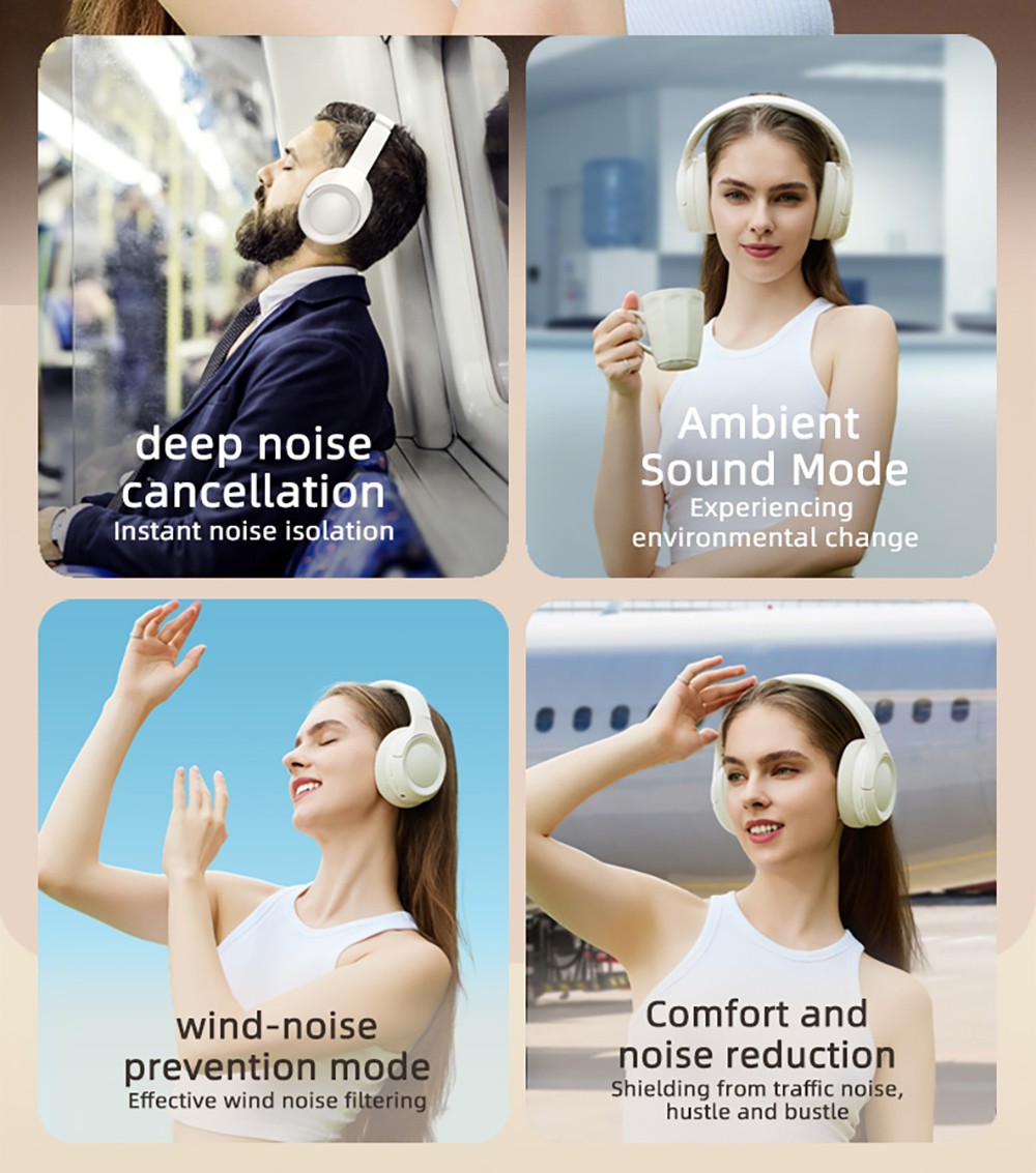 L50 ANC Foldable Headphones, Hi-Fi Audio, Bluetooth 5.4, 50 Hours Playtime (ANC on), Support Wired Connection - White