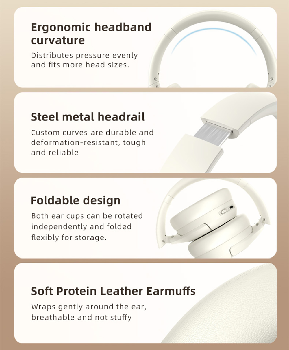 L50 ANC Foldable Headphones, Hi-Fi Audio, Bluetooth 5.4, 50 Hours Playtime (ANC on), Support Wired Connection - White