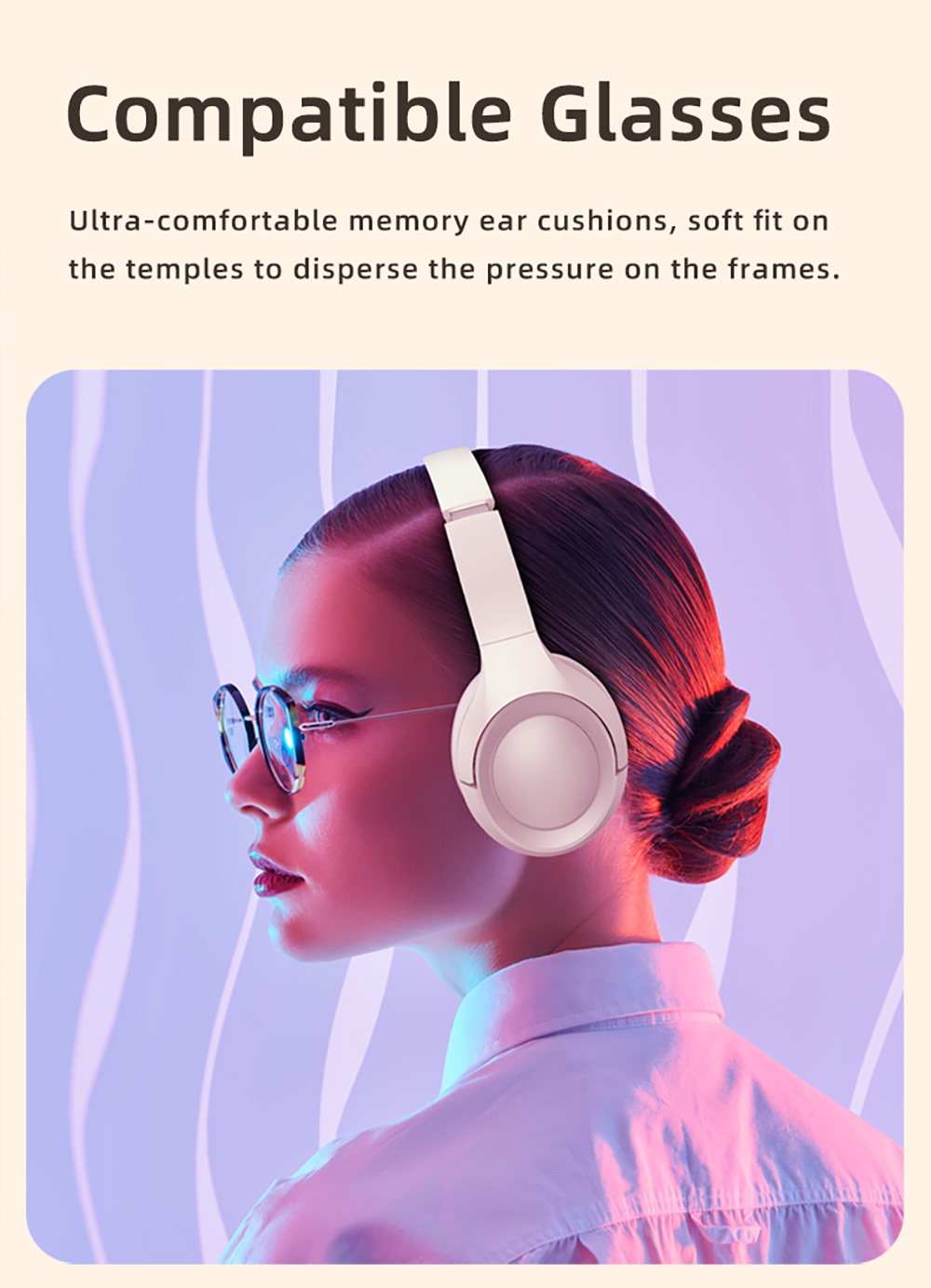 L50 ANC Foldable Headphones, Hi-Fi Audio, Bluetooth 5.4, 50 Hours Playtime (ANC on), Support Wired Connection - White