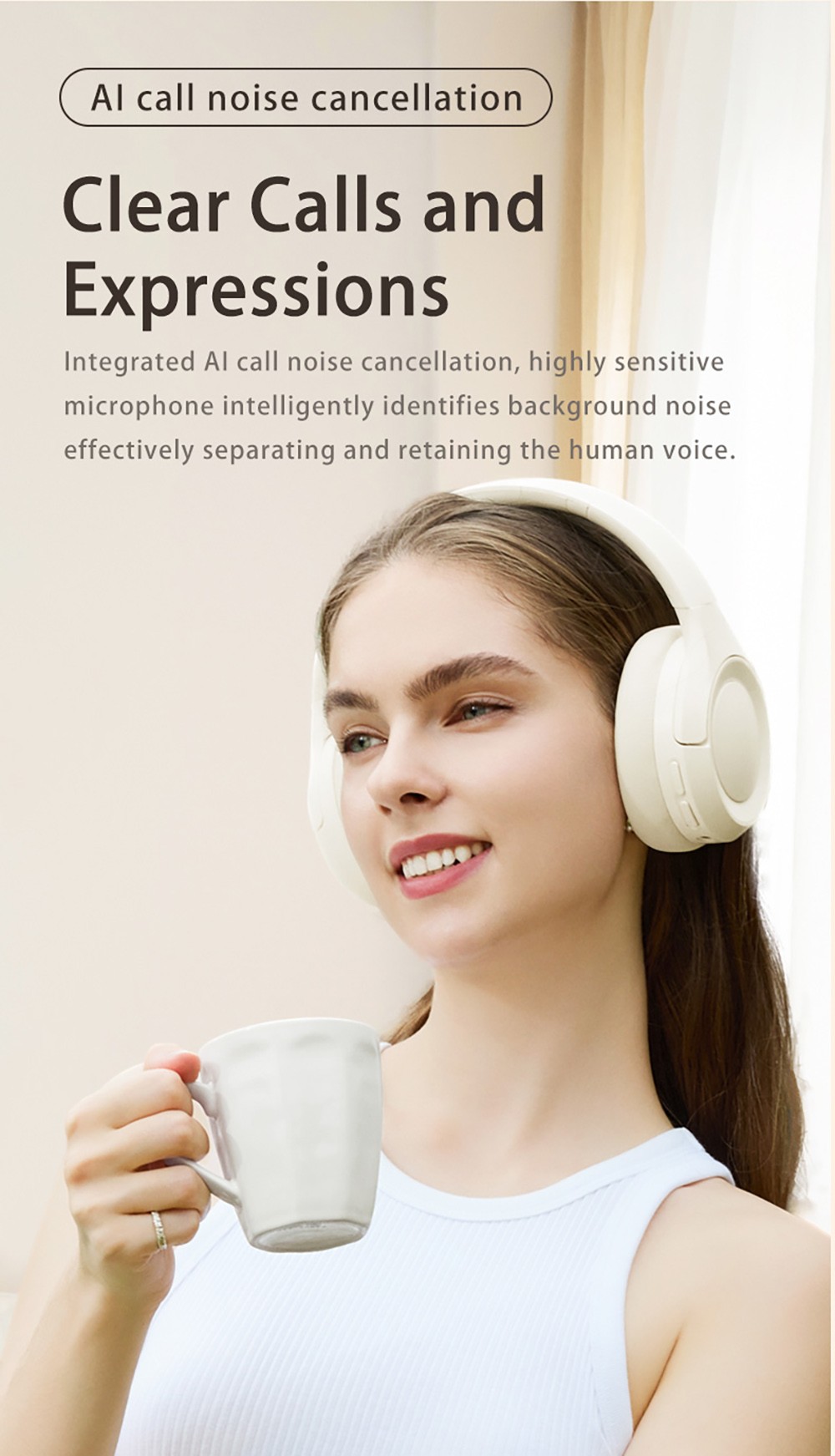 L50 ANC Foldable Headphones, Hi-Fi Audio, Bluetooth 5.4, 50 Hours Playtime (ANC on), Support Wired Connection - White