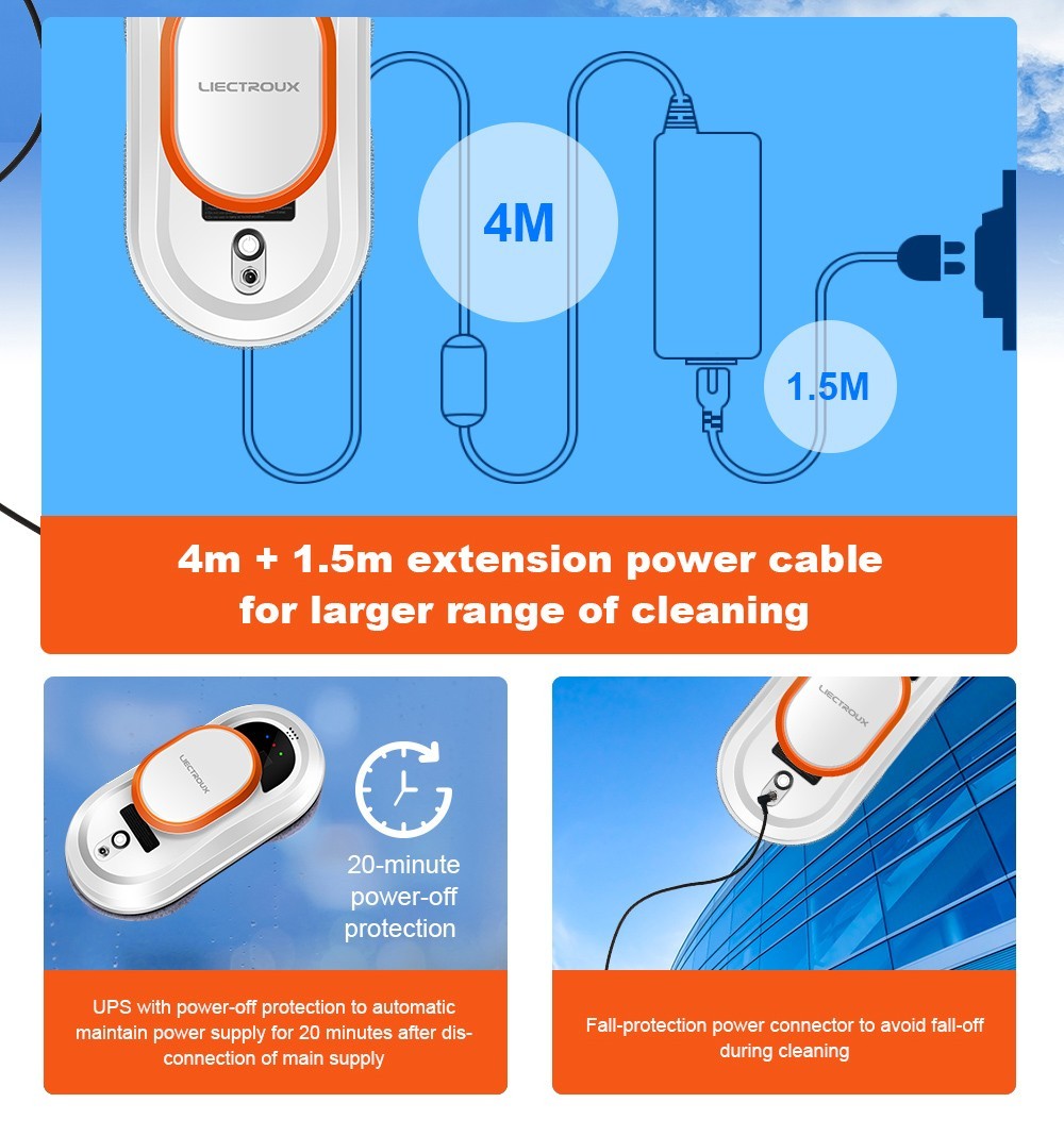 Refurbished Liectroux HCR-09 Window Cleaning Robot, 2800Pa Suction, 3 Auto Cleaning Modes, UPS Function, Edge Detection