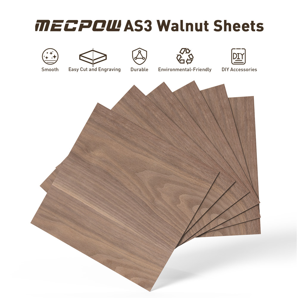 Mecpow 12 Stück Mahagoni-Platten + 12 Stück Walnuss-Platten, 300*300*3mm (11.8*11.8*0.11inch)