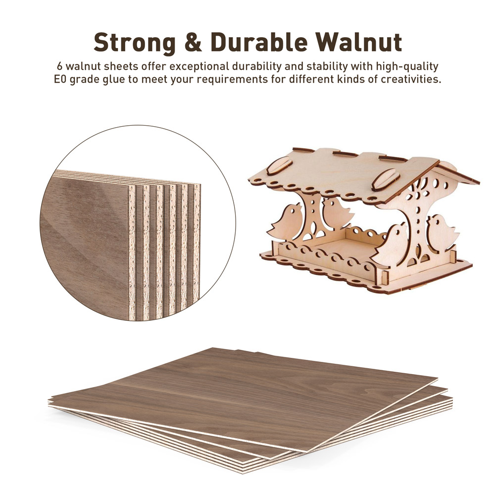 Mecpow 12 Stück Mahagoni-Platten + 12 Stück Walnuss-Platten, 300*300*3mm (11.8*11.8*0.11inch)