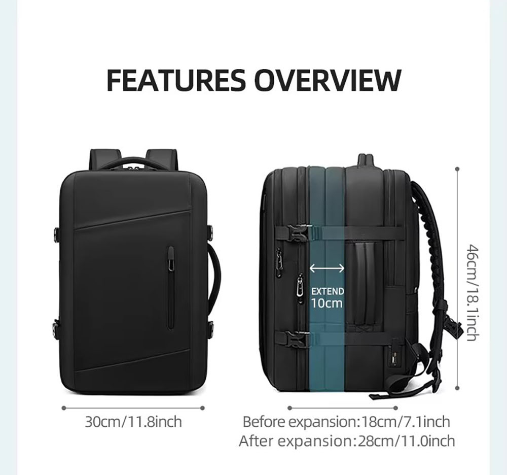 Outwalk 7767 Waterproof Travel Laptop Backpack, with USB Charging Port, Wet & Dry Pocket, Vacuum Compression, Fits 17inch Computer, Extra Large for Men Women