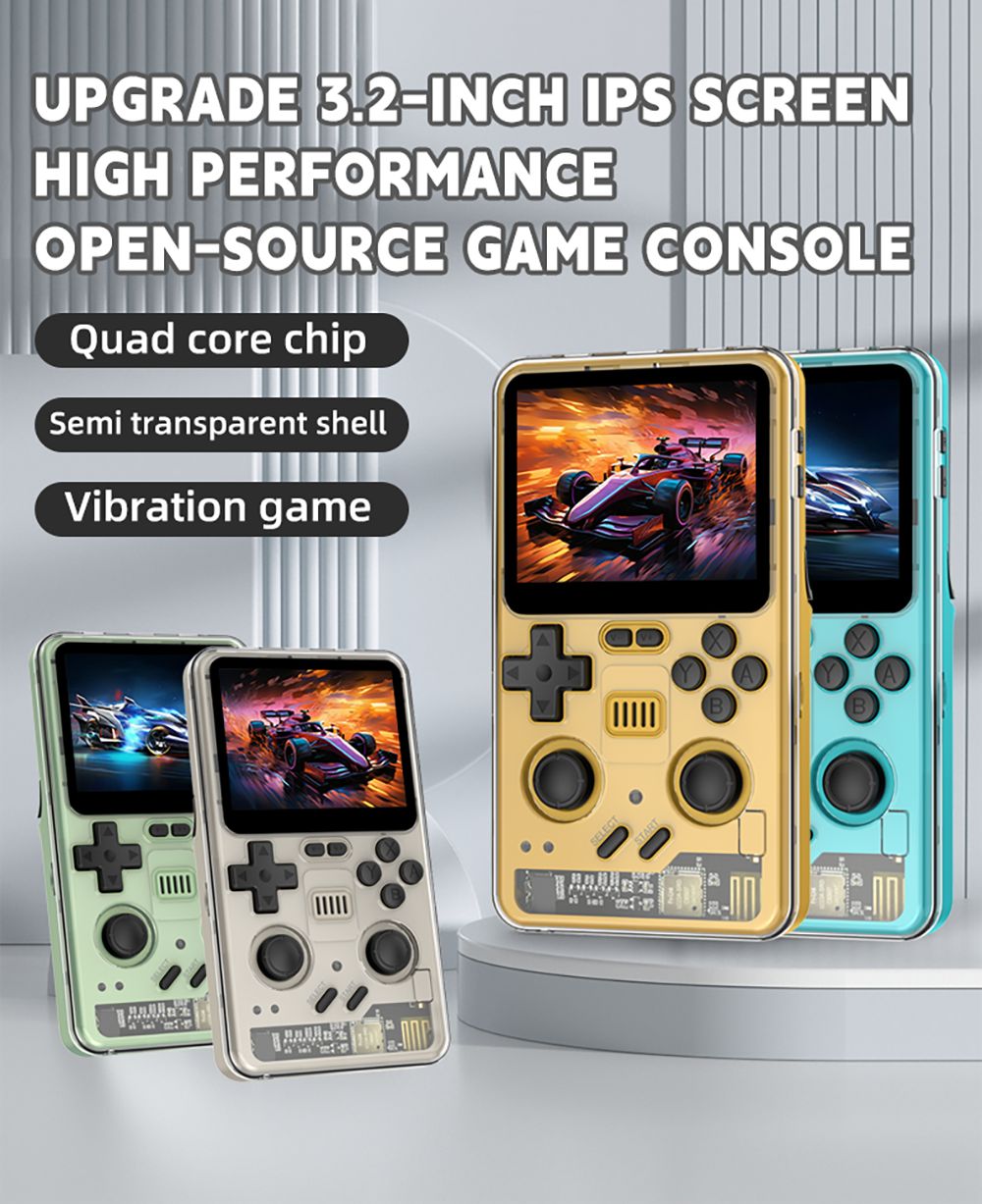 Powkiddy RGB20 Pro Handheld Game Console, Open Source Linux, 3.5-inch 1024*768 IPS Screen, 16GB + 128GB TF Card, Built-in Cavity Speaker, 6 Hours Autonomy, 64-bit 3D Simulators, HD Output - Yellow