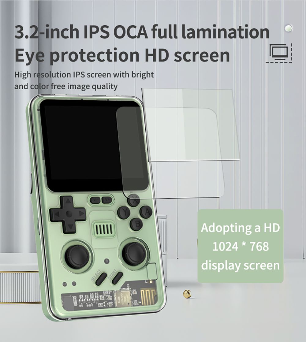 Powkiddy RGB20 Pro Handheld Game Console, Open Source Linux, 3.5-inch 1024*768 IPS Screen, 16GB + 64GB TF Card, Built-in Cavity Speaker, 6 Hours Autonomy, 64-bit 3D Simulators, HD Output - Green