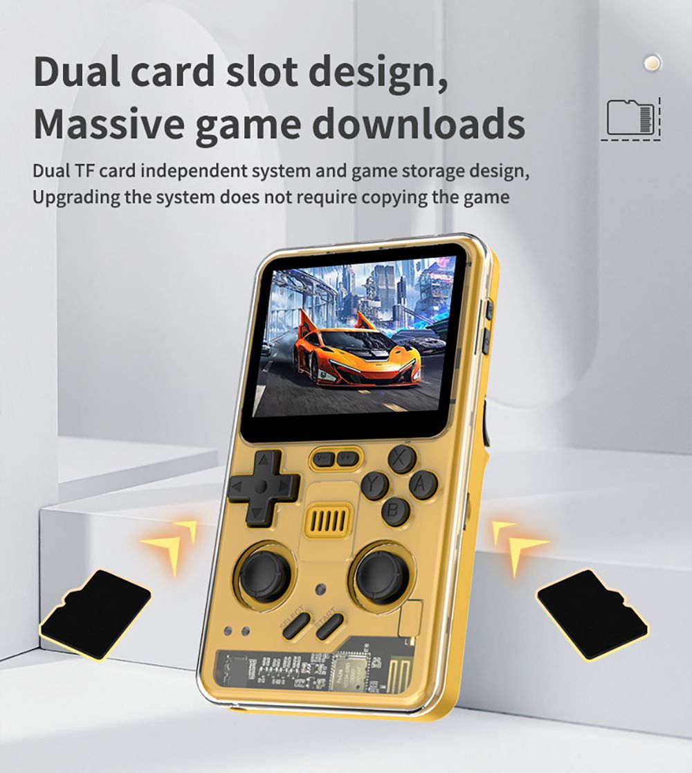 Powkiddy RGB20 Pro Handheld Game Console, Open Source Linux, 3.5-inch 1024*768 IPS Screen, 16GB + 64GB TF Card, Built-in Cavity Speaker, 6 Hours Autonomy, 64-bit 3D Simulators, HD Output - Yellow