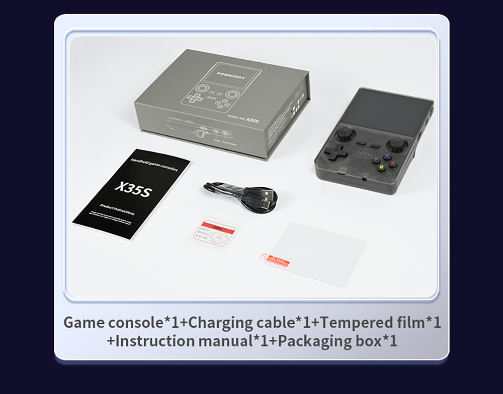 Powkiddy X35S Handheld Game Console, 3.5-inch IPS Screen, Open Source Linux System, 16GB + 128GB TF Card - Black