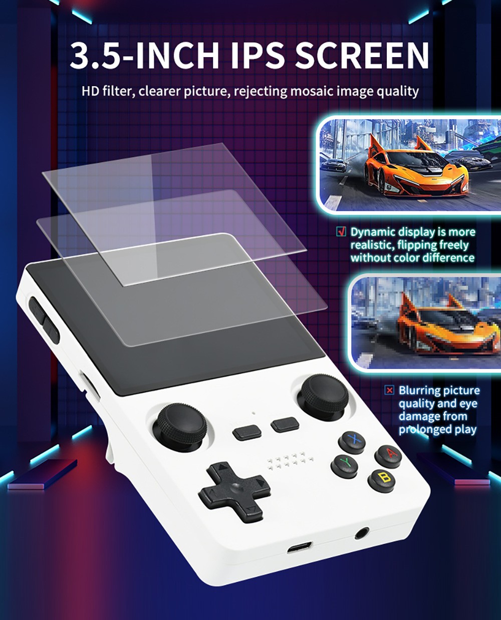 Powkiddy X35S Handheld Game Console, 3.5-inch IPS Screen, Open Source Linux System, 16GB + 128GB TF Card - Black