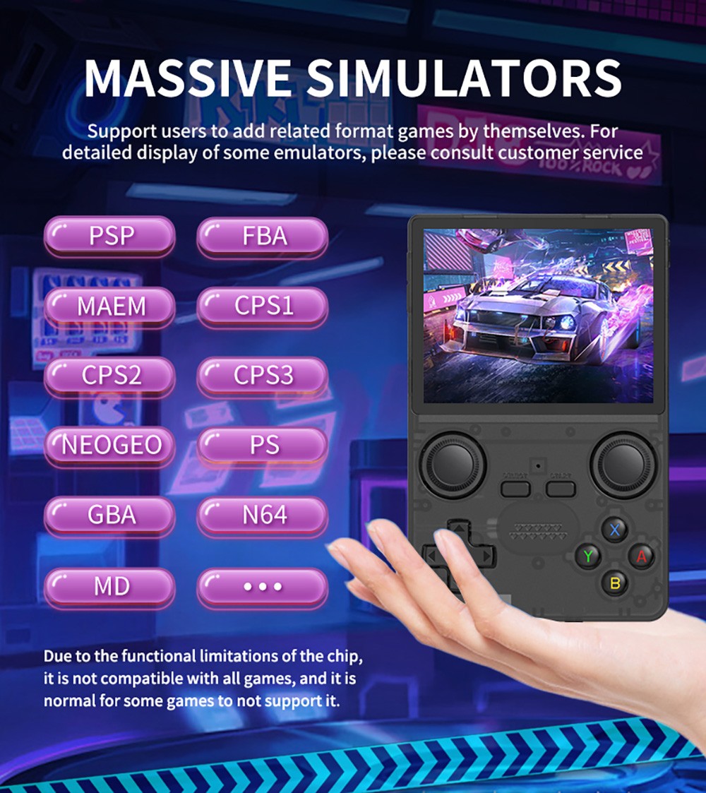 Powkiddy X35S Handheld Game Console, 3.5-inch IPS Screen, Open Source Linux System, 16GB + 128GB TF Card - Black