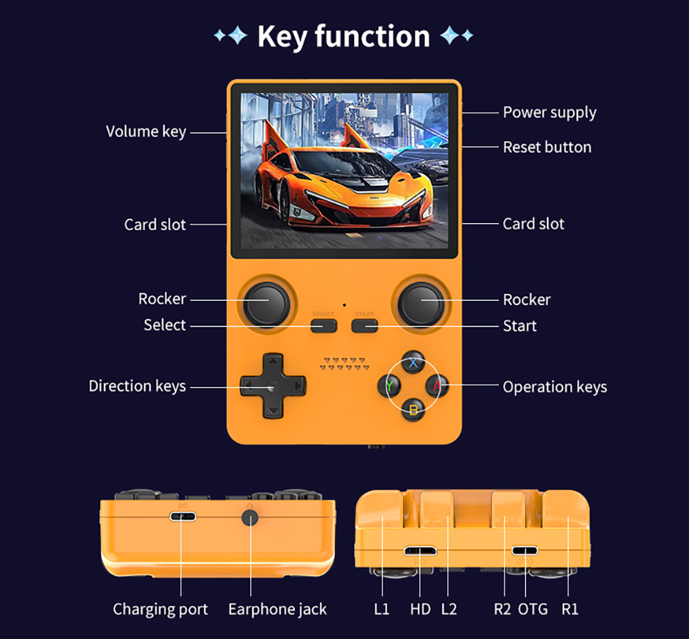 Powkiddy X35S Handheld Game Console, 3.5-inch IPS Screen, Open Source Linux System, 16GB + 128GB TF Card - White