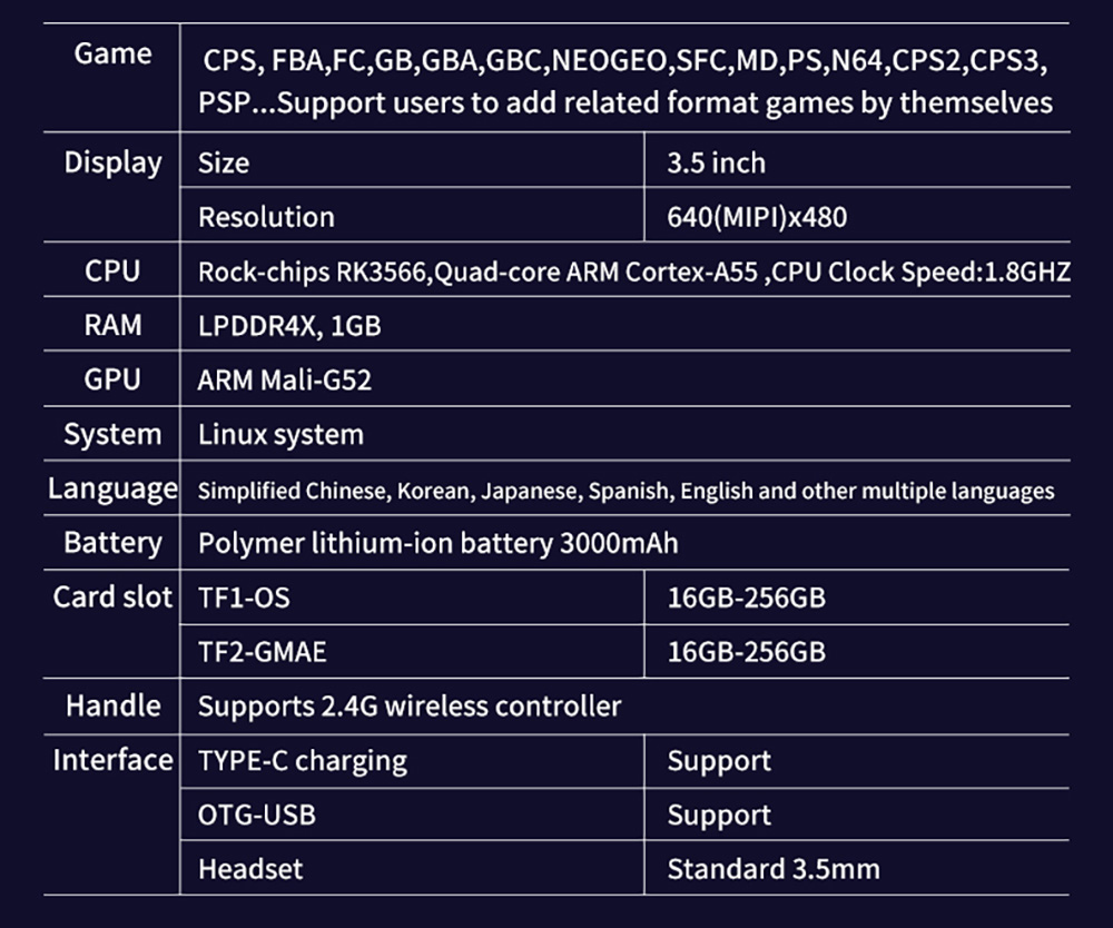 Powkiddy X35S Handheld Game Console, 3.5-inch IPS Screen, Open Source Linux System, 16GB + 64GB TF Card - Yellow