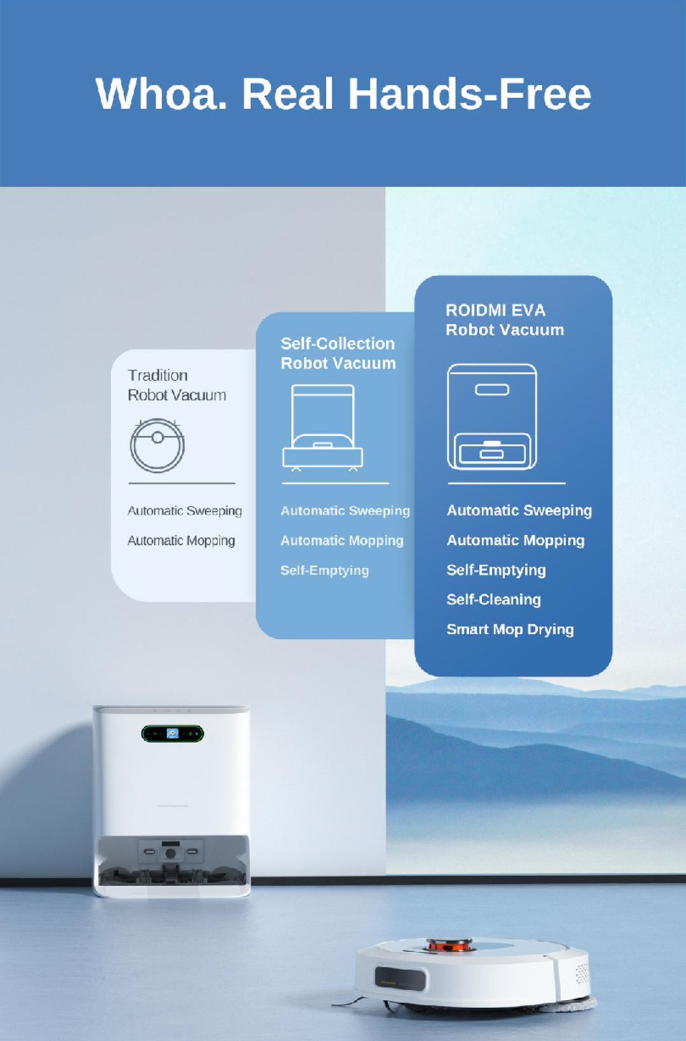 ROIDMI EVA 3-in-1 3200Pa Robot Vacuum, Cleaner Sweeping & Vacuuming & Mopping, Self-Cleaning and Emptying Robot Vacuum