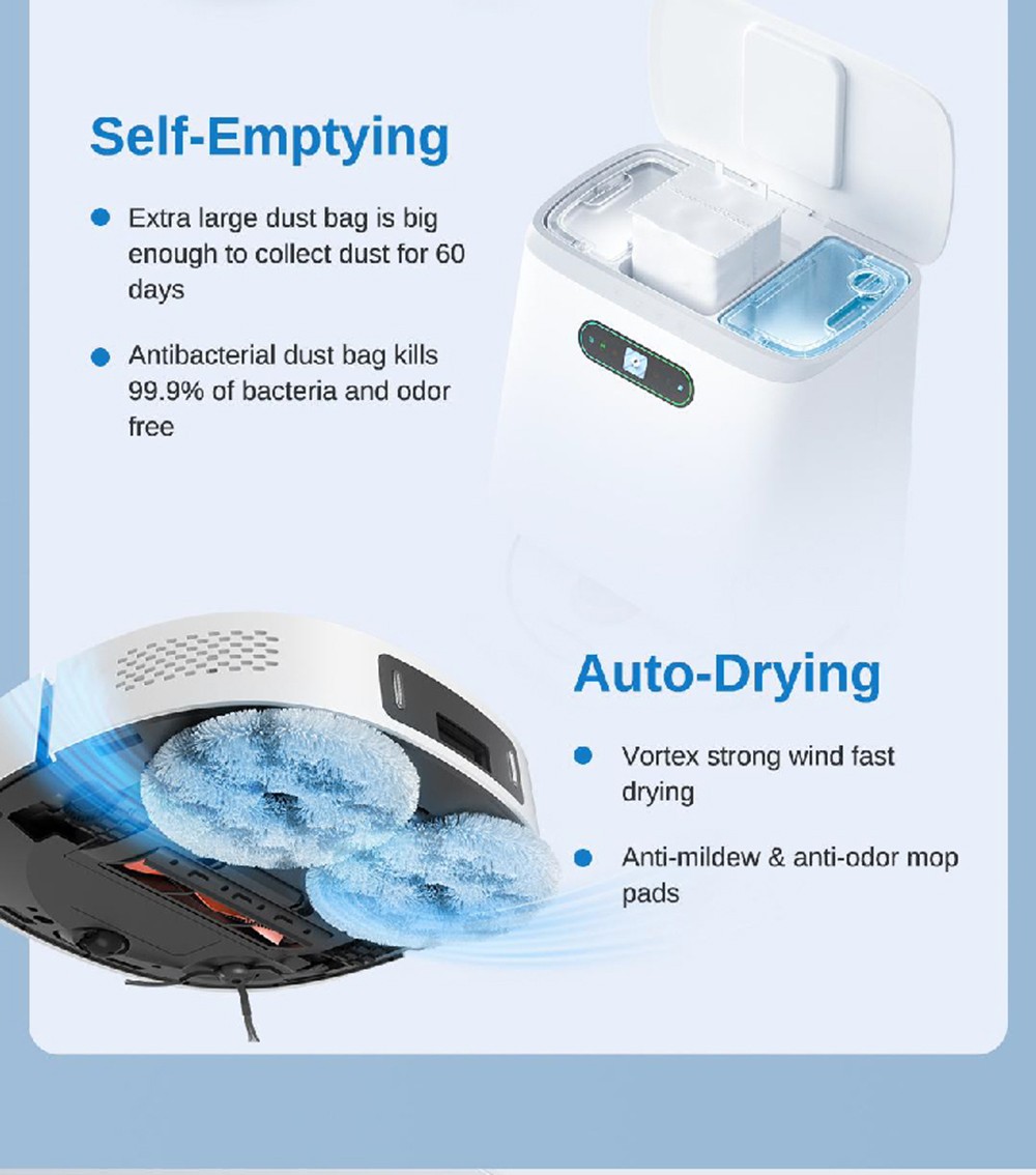 ROIDMI EVA 3-in-1 3200Pa Robot Vacuum, Cleaner Sweeping & Vacuuming & Mopping, Self-Cleaning and Emptying Robot Vacuum