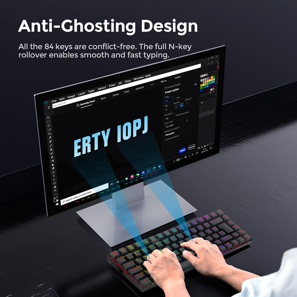 Redragon K629-RGB 75% RGB Backlight Mechanical Gaming Keyboard 84 Keys Red Switch DE Layout Black