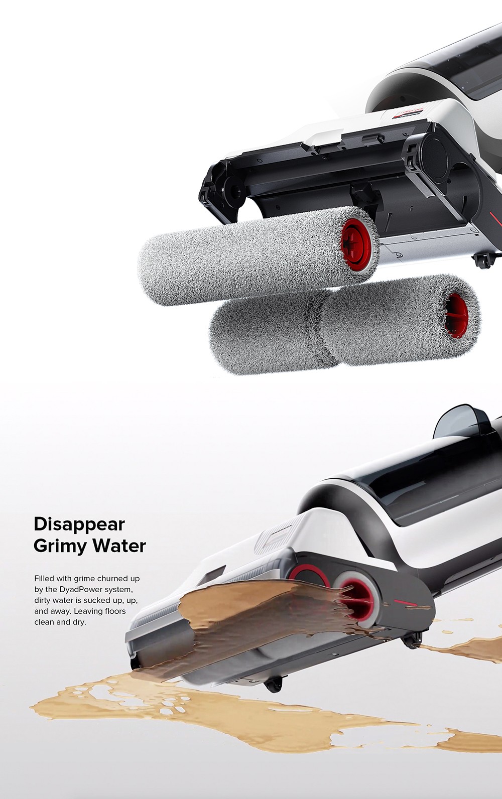 Roborock Dyad Wet and Dry Vacuum Cleaner, 13kPa Powerful Suction, 5000mAh Battery, 35min Runtime, Intelligent Dirt Detection - Black