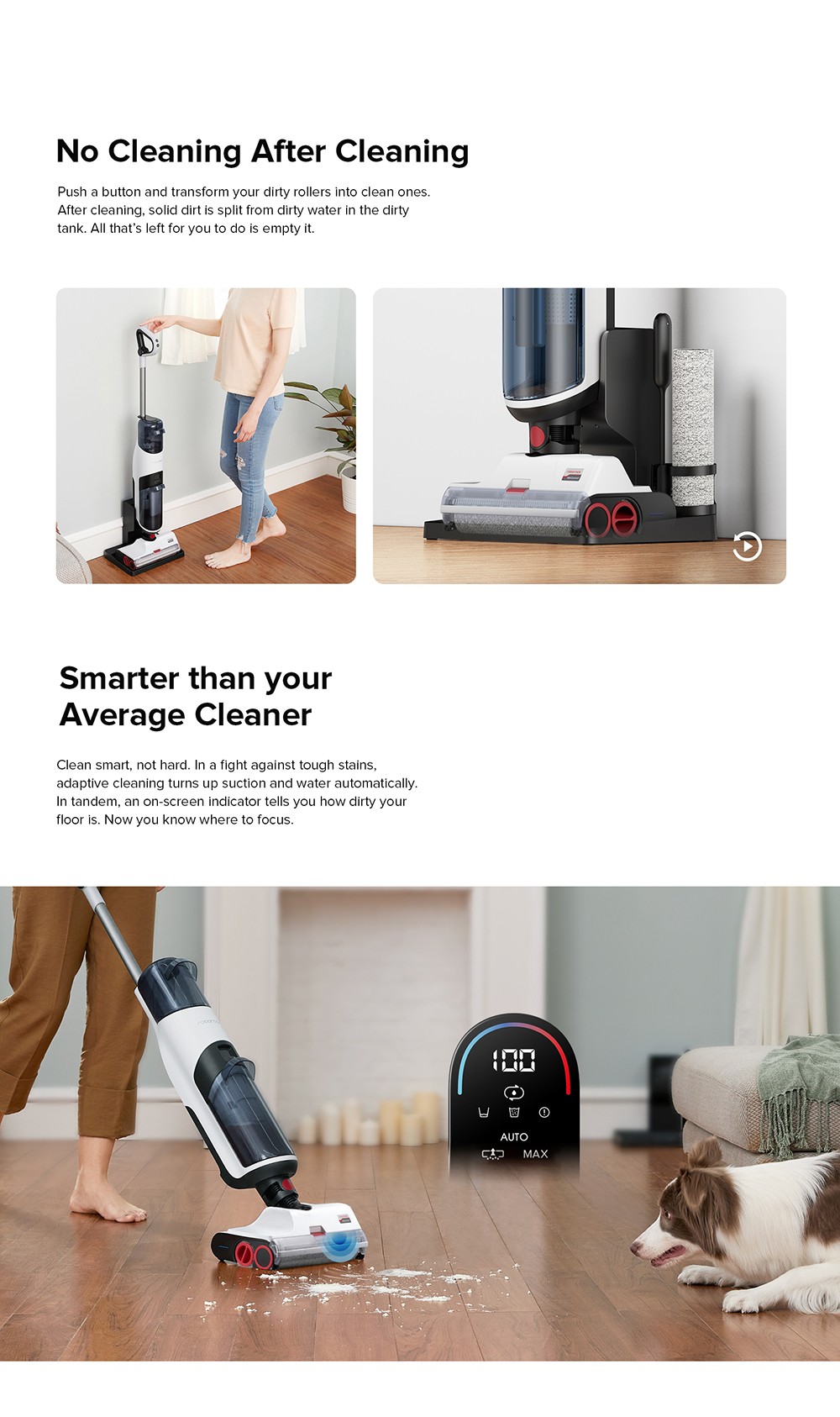 Roborock Dyad Wet and Dry Vacuum Cleaner, 13kPa Powerful Suction, 5000mAh Battery, 35min Runtime, Intelligent Dirt Detection - Black