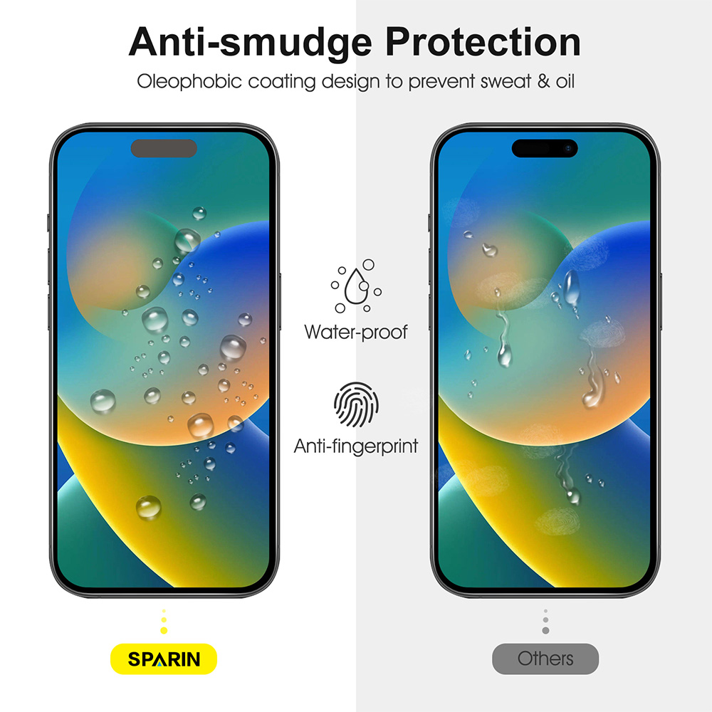 SPARIN 2 Pack HD Screen Protector for iPhone 15 Pro + 2 Pack Lens Protector with Installation Frame