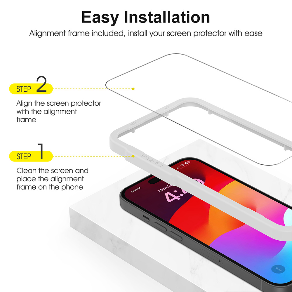 SPARIN 2 Pack HD Screen Protector for iPhone 15 Pro Max + 2 Pack Lens Protector with Installation Frame