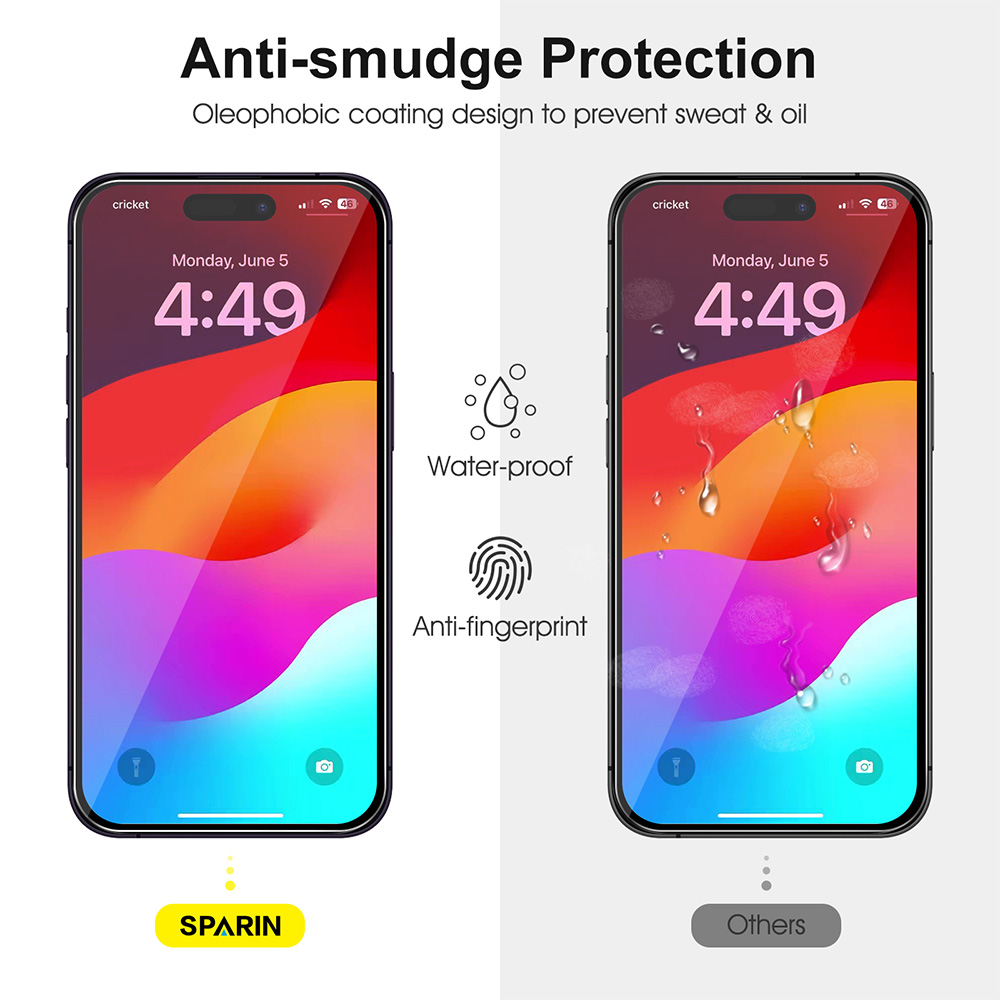 SPARIN 2 Pack HD Screen Protector for iPhone 15 Pro Max + 2 Pack Lens Protector with Installation Frame