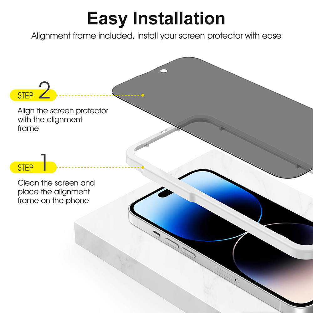 SPARIN 2 Pack Privacy Screen Protector for iPhone 15 + 2 Pack Lens Protector with Installation Frame