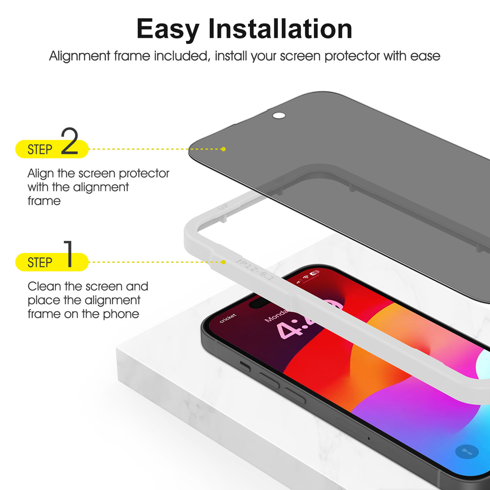 SPARIN 2 Pack Privacy Screen Protector for iPhone 15 Pro + 2 Pack Lens Protector with Installation Frame