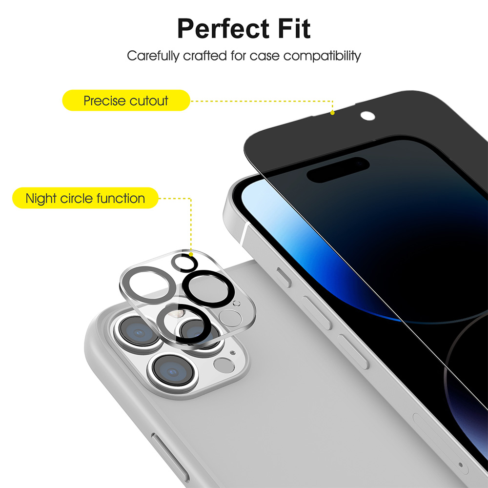 SPARIN 2 Pack Privacy Screen Protector for iPhone 15 Pro Max + 2 Pack Lens Protector with Installation Frame