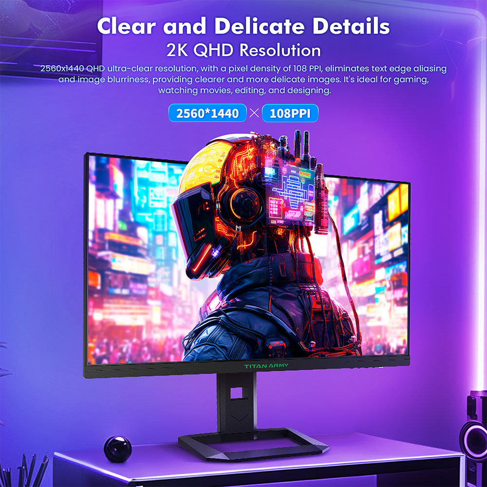 TITAN ARMY P2710S Gaming Monitor, 27'' 2560*1440 Fast IPS Screen, 240Hz Refresh Rate, 1ms GTG, HDR400, Adaptive-Sync, Dynamic OD, Game Assist, 10 Scenario Modes, PBP&PIP Display, Low Blue Light, Adjustable Rotating Stand, Wall Mount Support