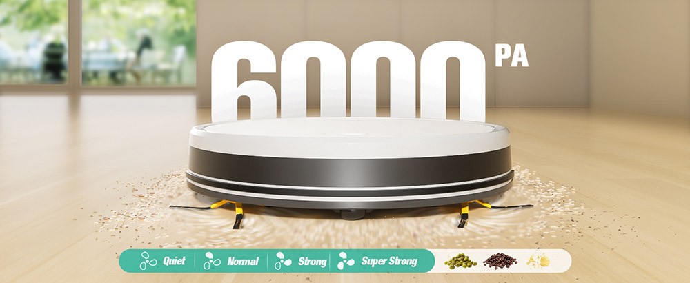 Refurbished Tesvor M2 Robot Vacuum Cleaner with Mop Function, 6000Pa Suction, Gyroscope Navigation, 600ml Dustbin, 150Mins Runtime