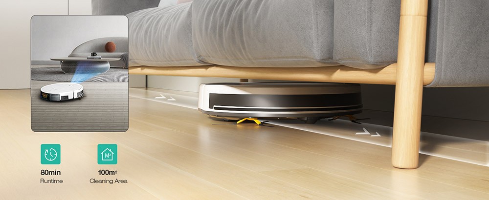 Refurbished Tesvor M2 Robot Vacuum Cleaner with Mop Function, 6000Pa Suction, Gyroscope Navigation, 600ml Dustbin, 150Mins Runtime