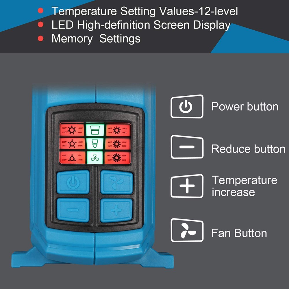 Tilswall 2000W Heat Gun, 12 Temperature Levels, LED Screen, Adjustable Temperature 50-600℃