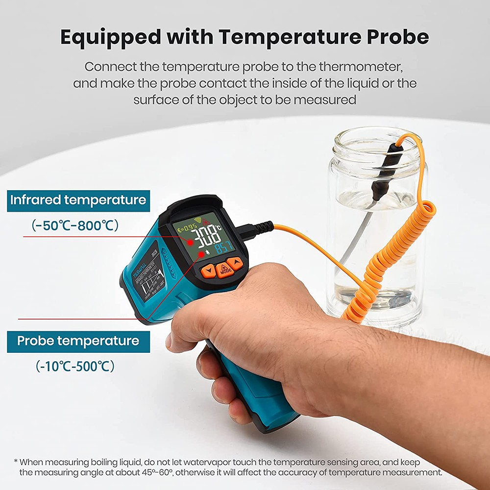 Tilswall IR02B Digital Cooking Thermometer with Probe, Adjustable Temperature -58℉~1472℉ (-50℃~800℃), LCD Screen