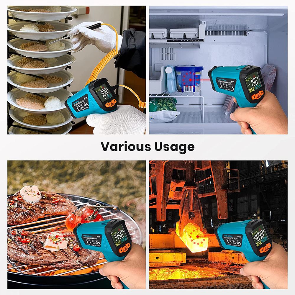 Tilswall IR02B Digital Cooking Thermometer with Probe, Adjustable Temperature -58℉~1472℉ (-50℃~800℃), LCD Screen