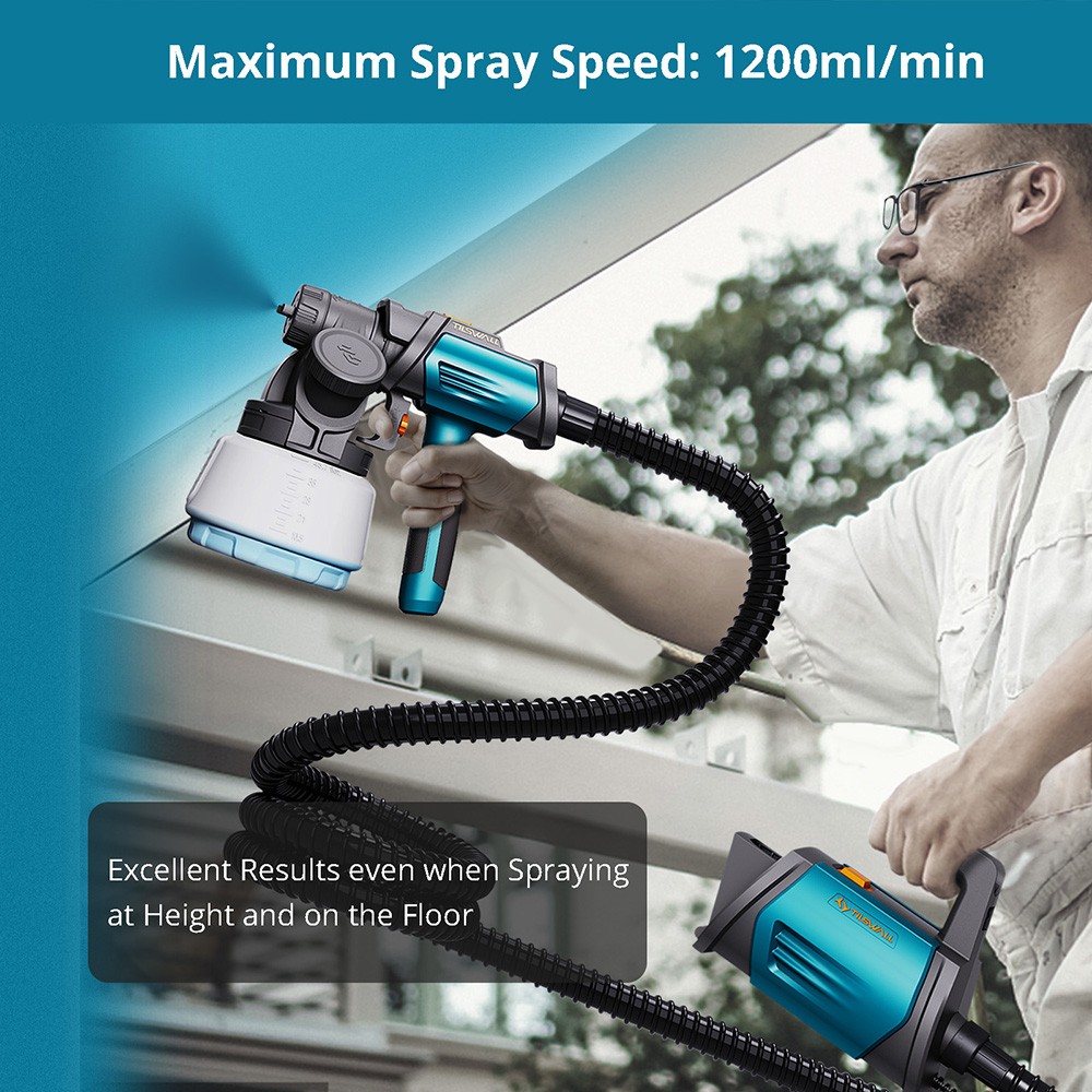 Tilswall Shark 800W Paint Sprayer, with 2.5m/8.2FT Airhose, 3 Nozzles Sizes, 3 Spray Patterns, Max 1200ml/min Speed
