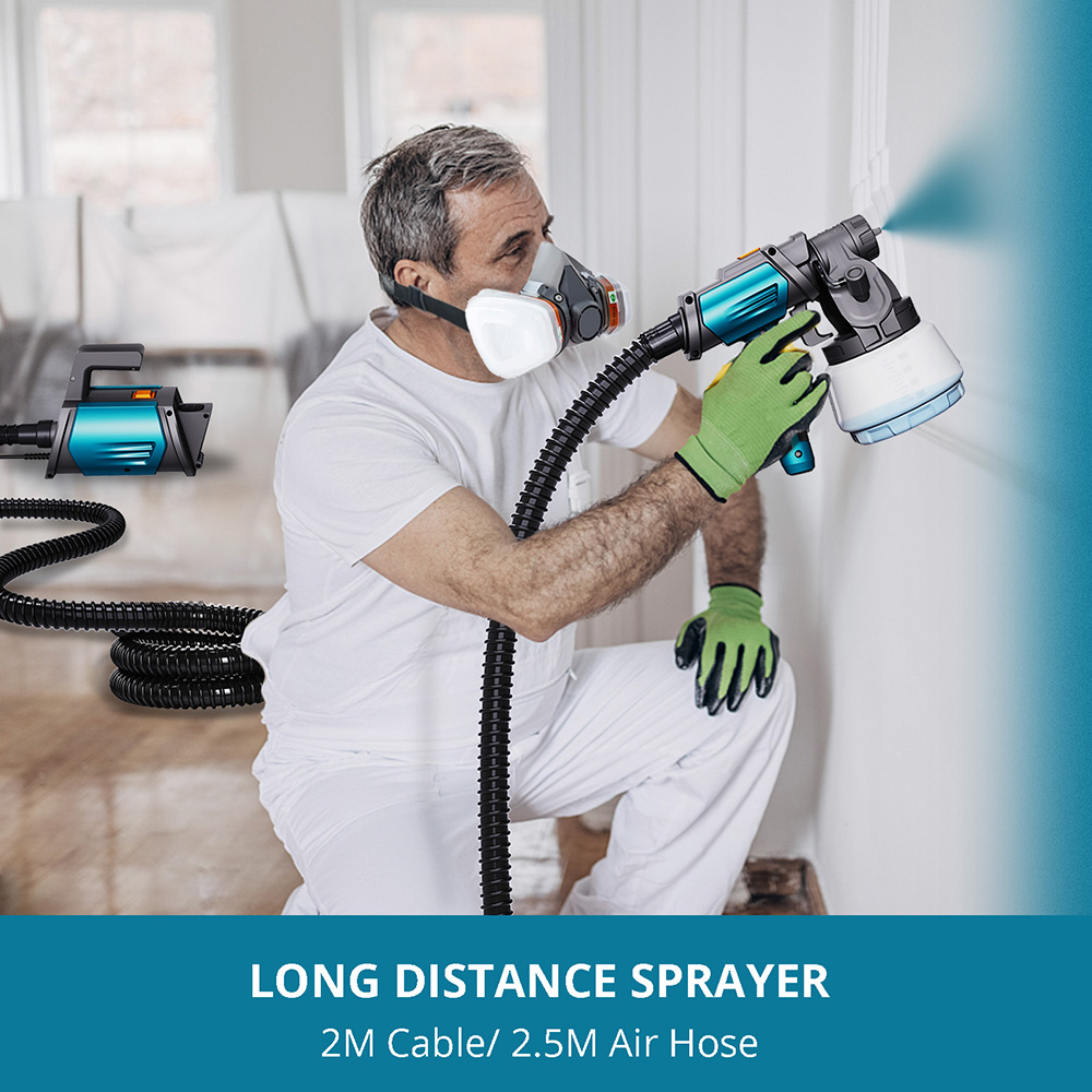 Tilswall Shark 800W Paint Sprayer, with 2.5m/8.2FT Airhose, 3 Nozzles Sizes, 3 Spray Patterns, Max 1200ml/min Speed