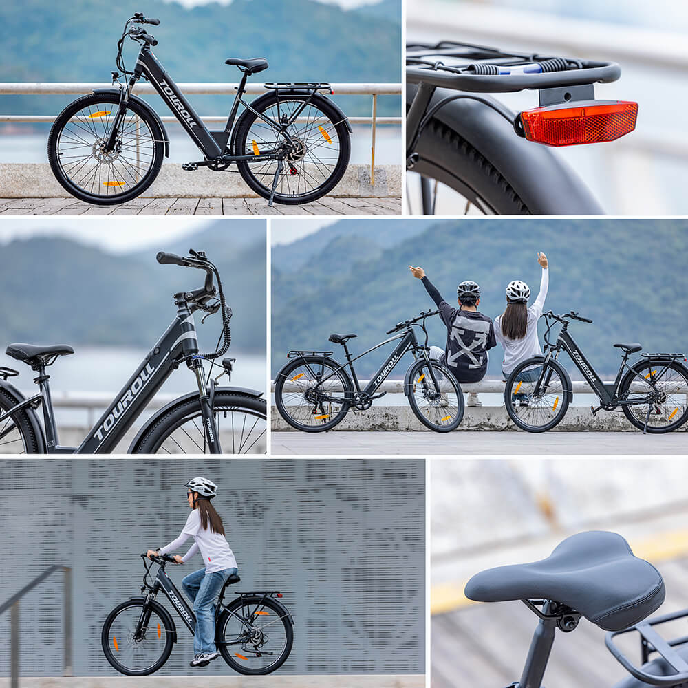 Touroll J1 ST Trekking Bike with 250W Motor, 27.5in Wheels, 561.6Wh Battery, 100km Range, Mechanical Disc Brake & E-Brake (Black)