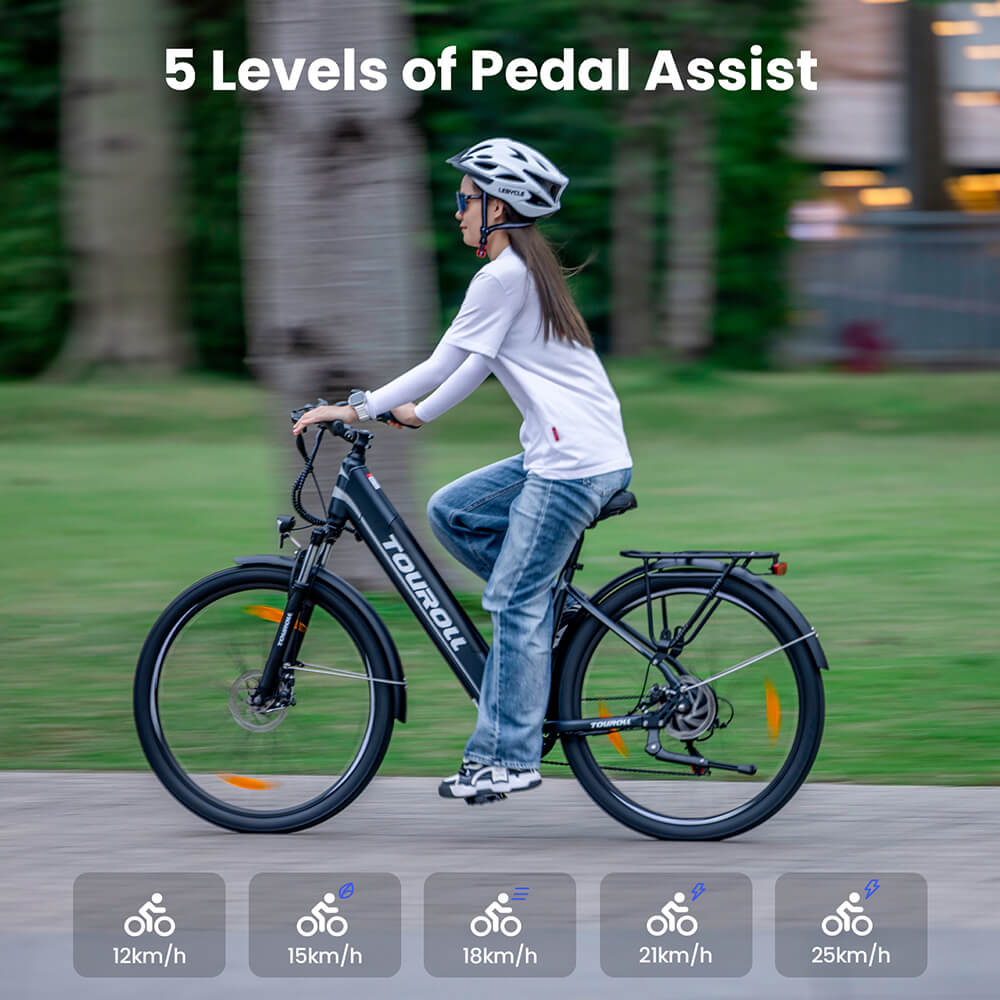 Touroll J1 ST Trekking Bike with 250W Motor, 27.5in Wheels, 561.6Wh Battery, 100km Range, Mechanical Disc Brake & E-Brake (Black)