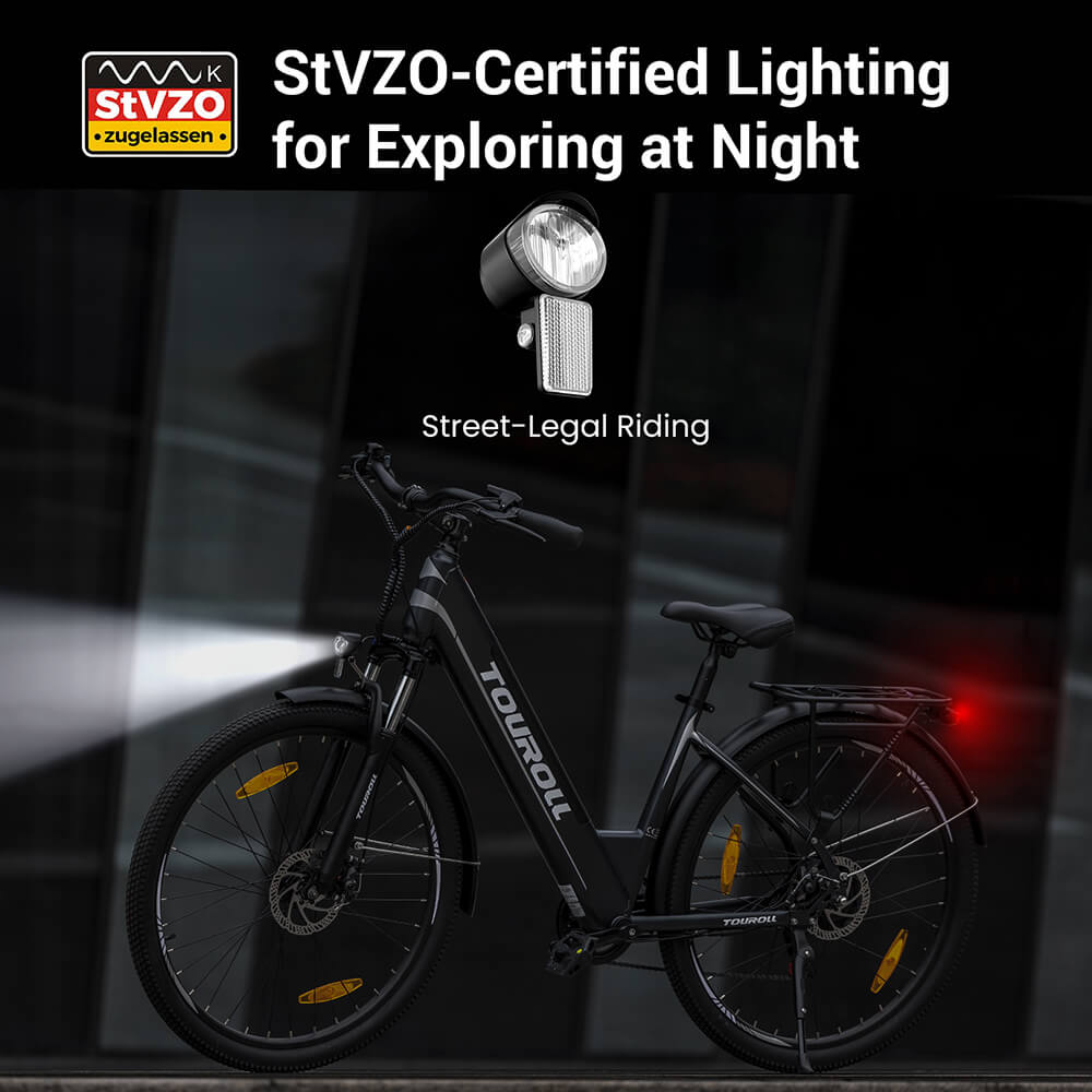 Touroll J1 ST Trekking Bike with 250W Motor, 27.5in Wheels, 561.6Wh Battery, 100km Range, Mechanical Disc Brake & E-Brake (Black)