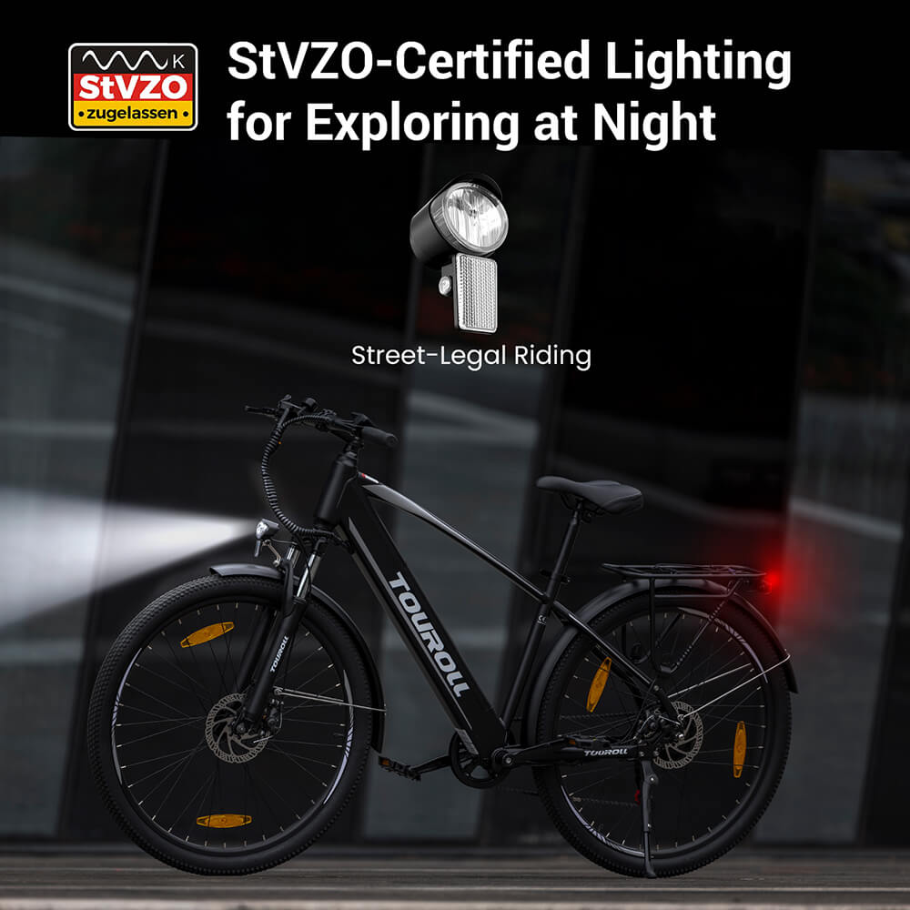 Touroll J1 Trekking Bike with 250W Motor, 27.5in Wheels, 561.6Wh Battery, 100km Range, Mechanical Disc Brake & E-Brake (Black)