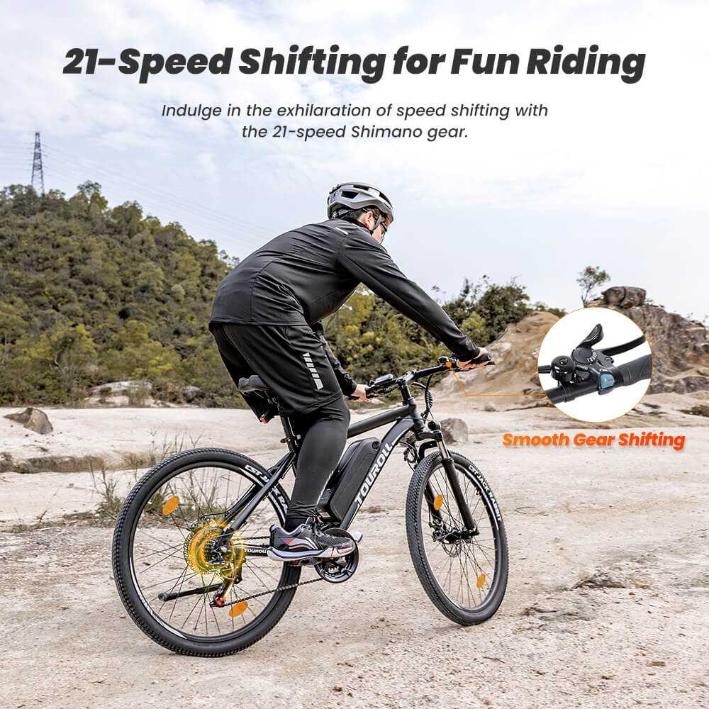 Touroll U1 26 MTB Electric Bike with 250W Motor, 13Ah Removable Li-ion Battery, 65KM Range, CST Off-Road Tires, 21-Speed Shimano Gear