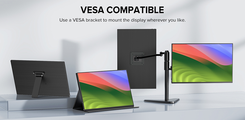 UPERFECT K118 18'' Portable Gaming Monitor, 144Hz Refresh Rate, 2560x1600 QHD IPS Screen, 1000:1 Contrast Ratio, FreeSync, HDR, 100% DCI-P3, Built-in Speaker, 9ms Response Time, Low Blue Light, VESA Mount, 1*Mini HDMI,1*Type-C, 1*Audio Jack - US Plug