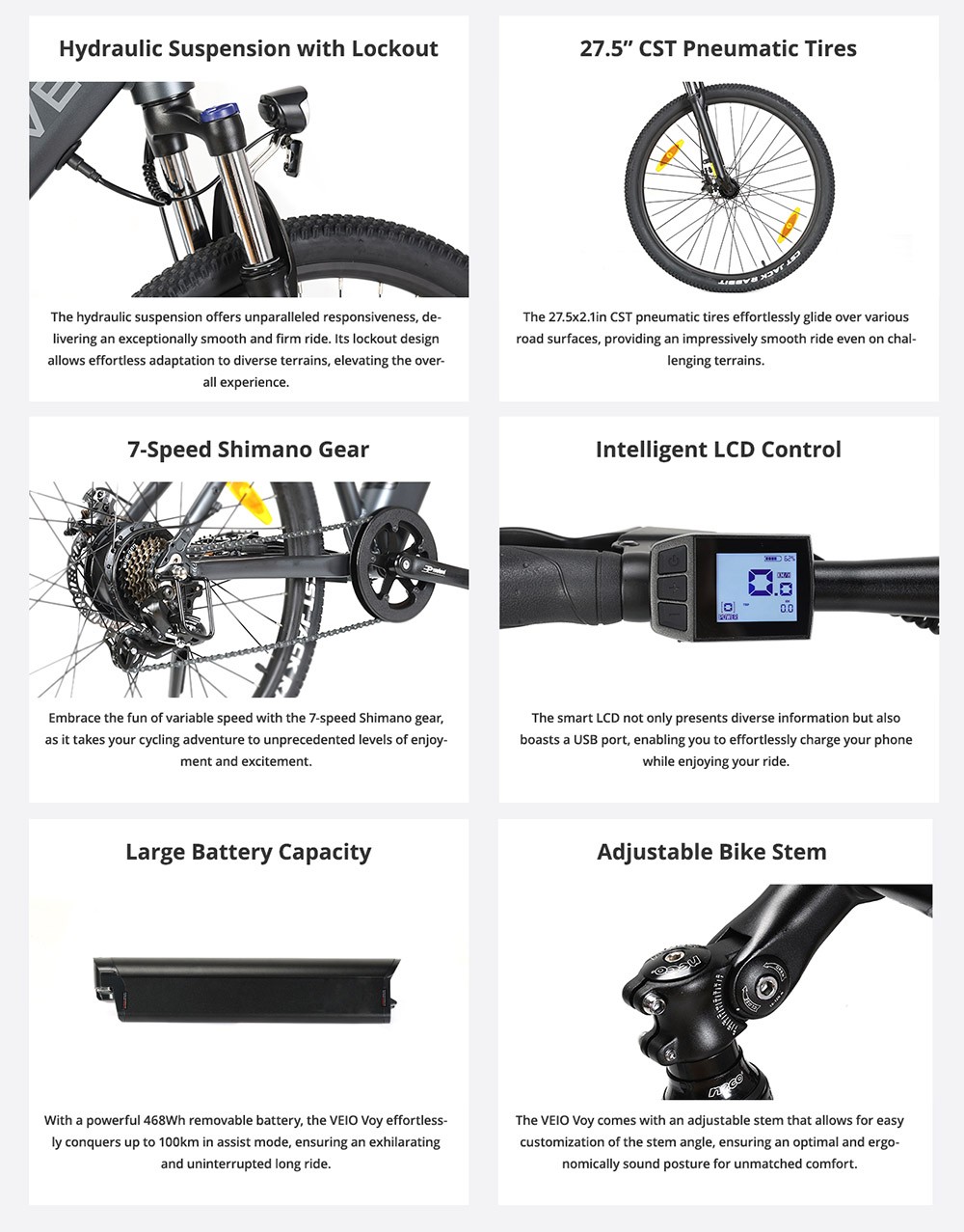 Refurbished VEIO Voy Electric Trekking Bike 36V 13AH 250W Trekking Bike with 100KM Top Range, 7-Speed Gear, Hydraulic Suspension