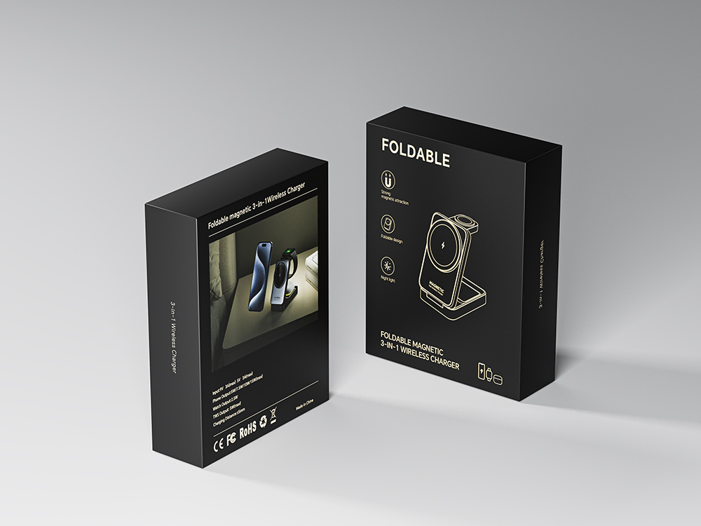 W91 15W 3 in 1 Foldable Magsafe Wireless Charger for iPhone 16/15/14/13/12 Series, Apple Watch, AirPods