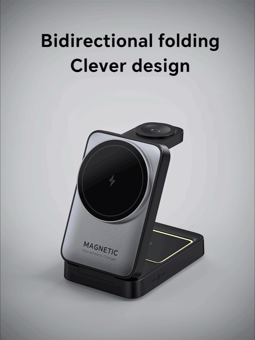 W91 15W 3 in 1 Foldable Magsafe Wireless Charger for iPhone 16/15/14/13/12 Series, Apple Watch, AirPods