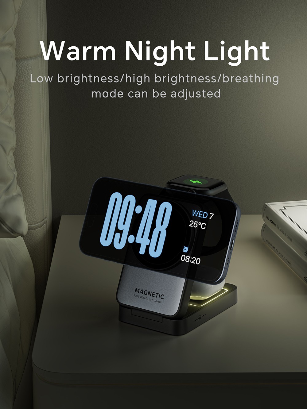 W91 15W 3 in 1 Foldable Magsafe Wireless Charger for iPhone 16/15/14/13/12 Series, Apple Watch, AirPods