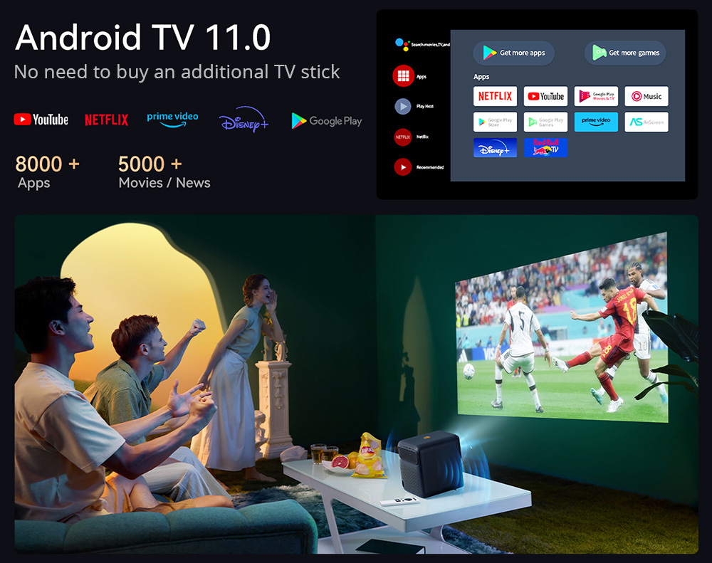 Wanbo Mozart 1 Pro LCD Projector, 900 ANSI, Native 1080P, Android TV 11, Auto Focus, Object Avoidance - EU Plug